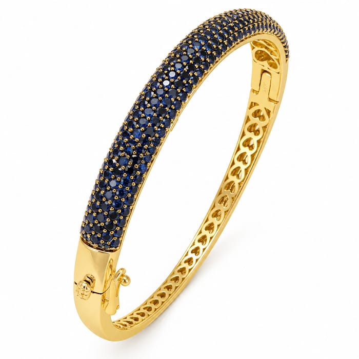SPECIAL! 4.82ct G SI 14kt Yellow Gold Blue Sapphire Pave Set Gemstone Bangle
