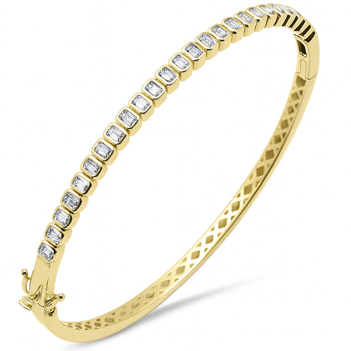 SPECIAL! 2.30ct G SI 14K Yellow Gold Bezel Set Emerald Cut Diamond Bangle Bracelet