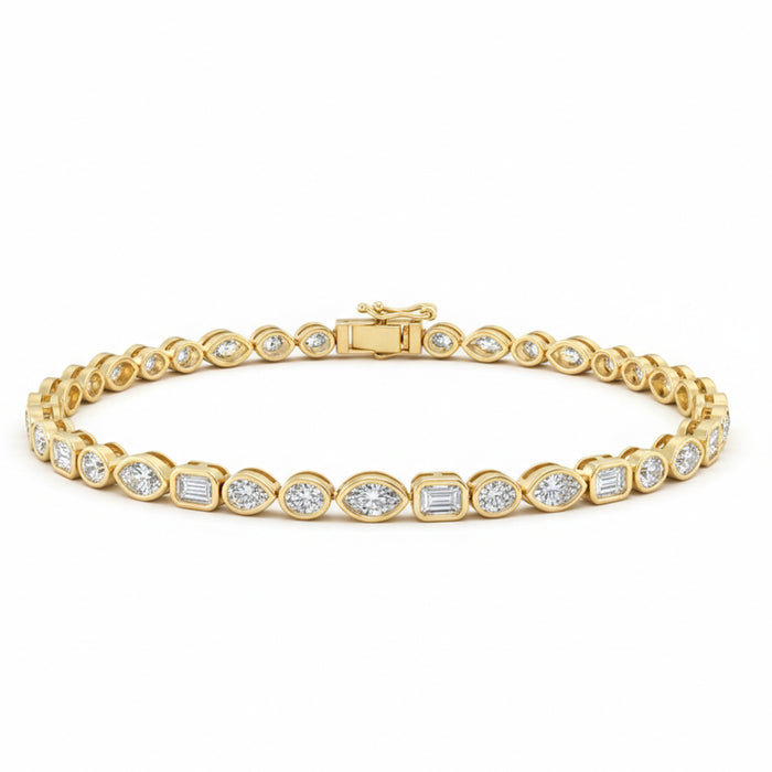 SPECIAL! 3.54ct G SI 14kt Yellow Gold Multi Shape Diamond Bezel Set Bracelet 7" Long