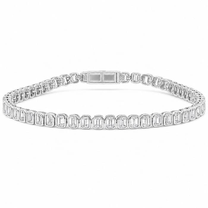 SPECIAL! 5.66ct G SI 14K White Gold Emerald Cut Diamond Bezel Set Tennis Bracelet 7" Long