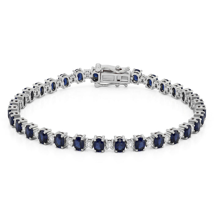 SPECIAL! 6.04ct G SI 14kt White Gold Diamond & Blue Sapphire Gematone Bracelet 7" Long