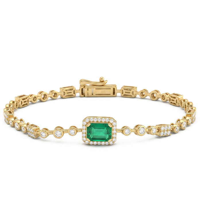 SPECIAL! 2.04ct G SI 14kt Yellow Gold Diamond & Emerald Gemstone Bracelet 7" Long
