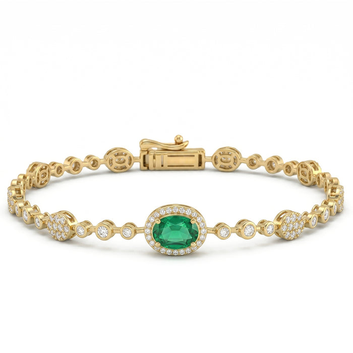 SPECIAL! 1.48ct G SI 14kt Yellow Gold Diamond & Emerald Gemstone Bracelet 7" Long