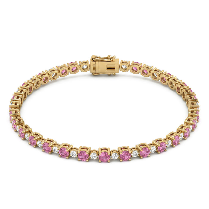 SPECIAL! 3.12ct G SI 14kt Yellow Gold Diamond & Pink Sapphire Gemstone Tennis Bracelet 7" Long