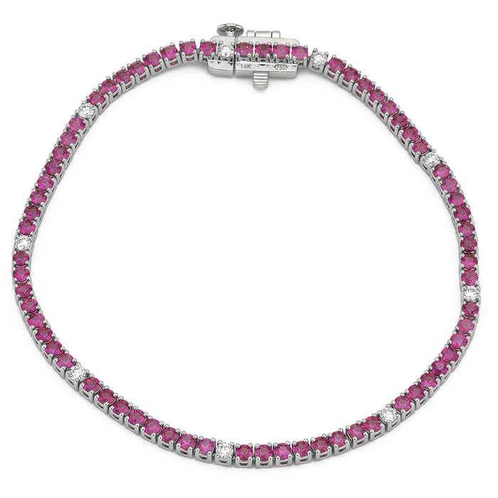 SPECIAL! 3.42ct G SI 14kt White Gold Diamond & Pink Sapphire Gemstone Tennis Bracelet 7" Long