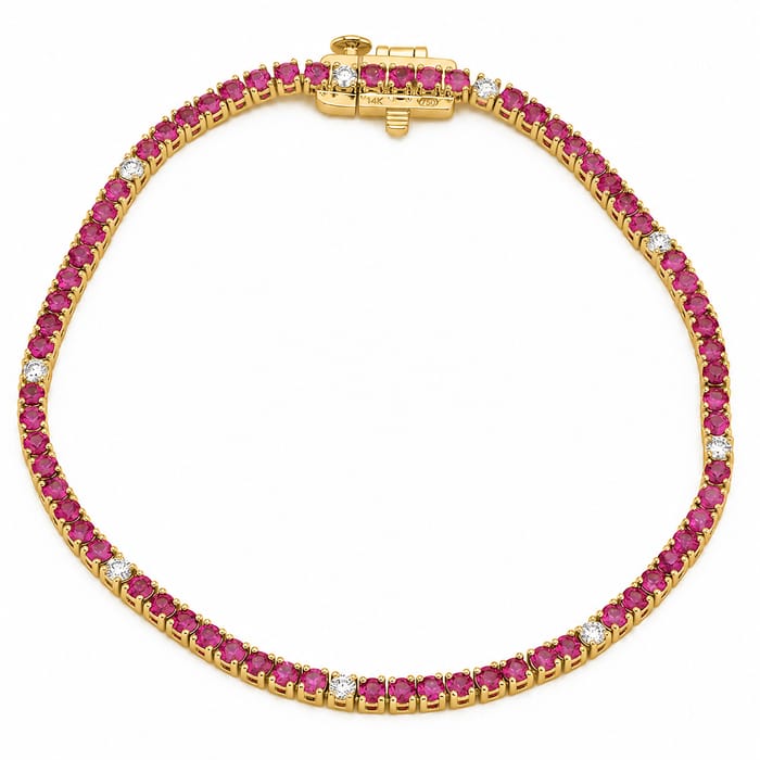 SPECIAL! 3.42ct G SI 14kt Yellow Gold Diamond & Pink Sapphire Gemstone Tennis Bracelet 7" Long