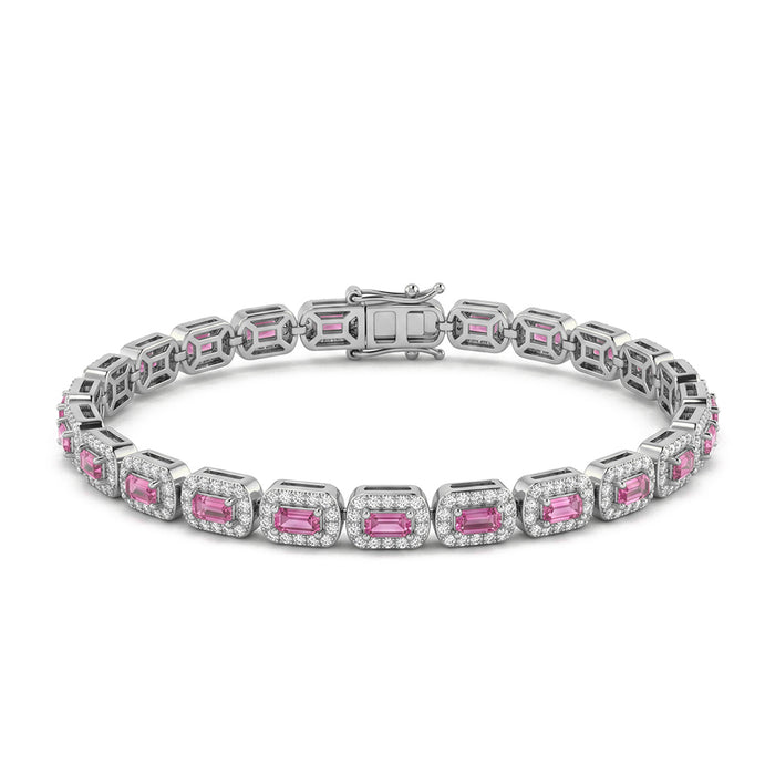 SPECIAL! 4.24ct G SI 14kt White Gold Pink Sapphire Gemstone Tennis Bracelet 7" Long