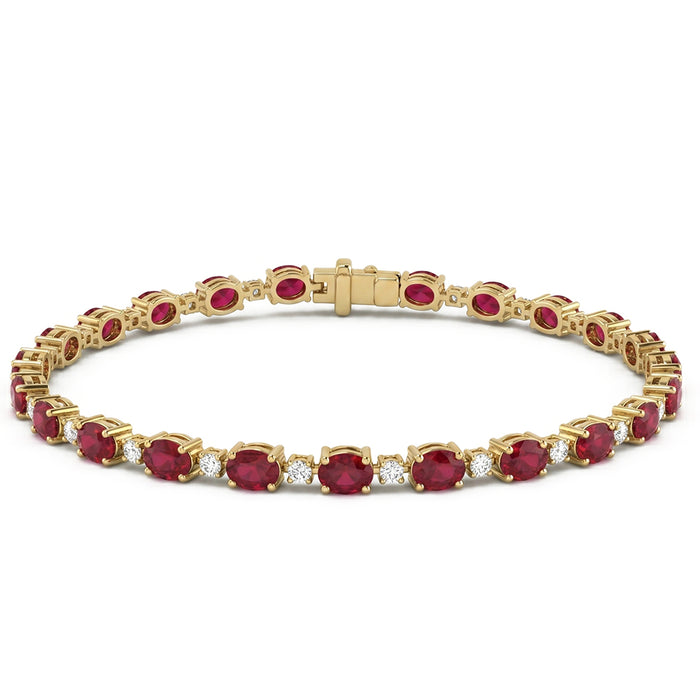 SPECIAL! 5.66ct G SI 14kt Yellow Gold Ruby Gemstone & Diamond Tennis Bracelet 7" Long