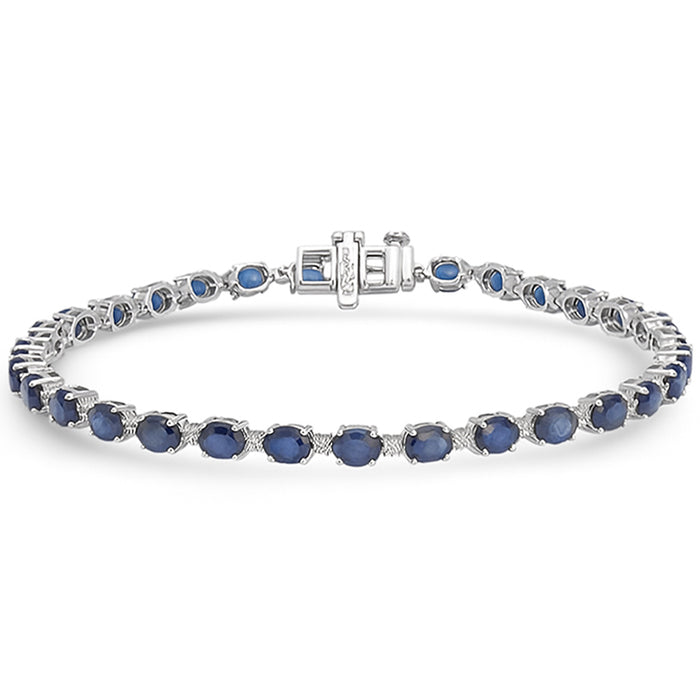 SPECIAL! 6.11ct G SI 14kt White Gold Diamond & Blue Sapphire Gemstone Tennis Bracelet 6.5" Long