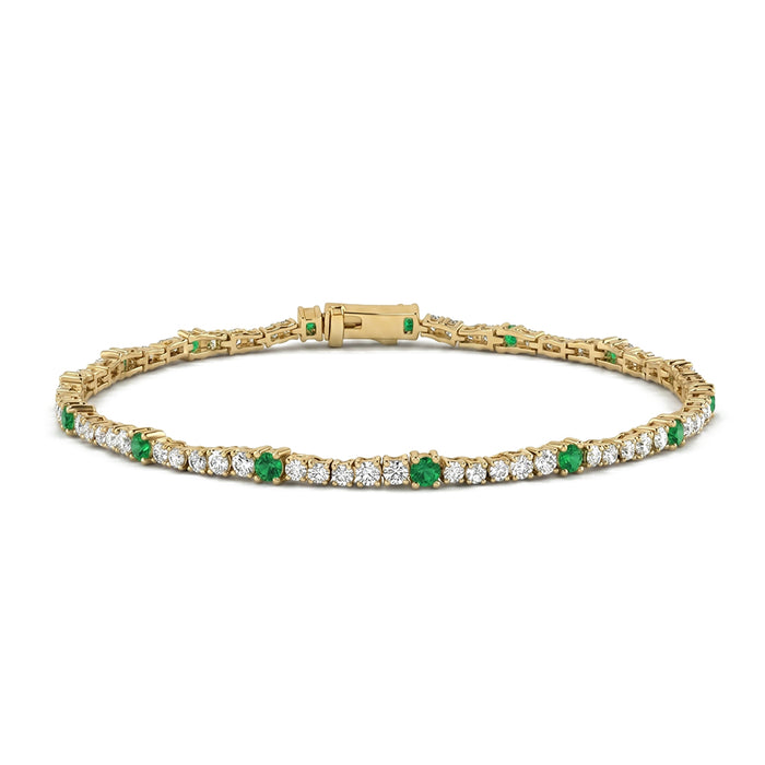 SPECIAL! 2.37ct G SI 14kt Yellow Gold Emerald Gemstone & Diamond Tennis Bracelet 7" Long