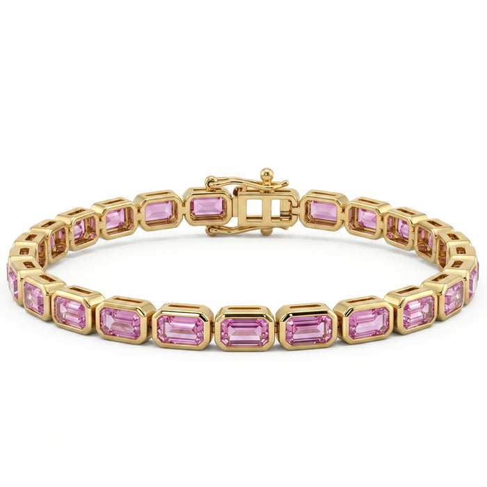 SPECIAL! 8.05ct G SI 14kt Yellow Gold Pink Sapphire Gemstone Tennis Bracelet 7" Long