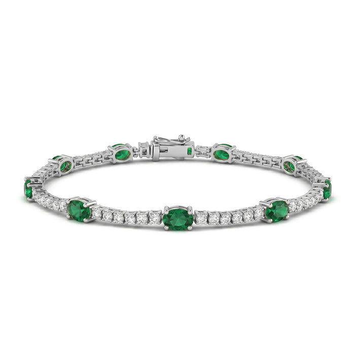 SPECIAL! 3.03ct G SI 14kt White Gold Emerald Gemstone & Diamond Tennis Bracelet 7" Long