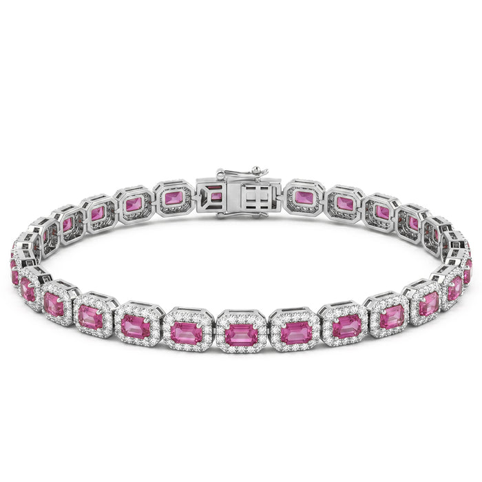 SPECIAL! 7.52ct G SI 14kt White Gold Pink Sapphire Gemstone & Diamond Tennis Bracelet 7" Long