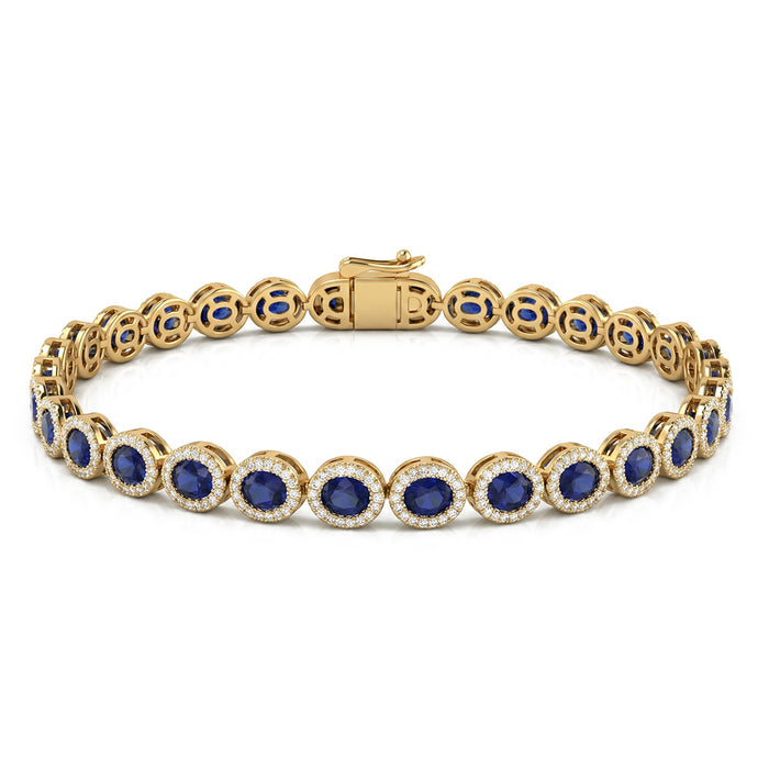 SPECIAL! 7.78ct G SI 14kt Yellow Gold Diamond & Blue Sapphire Gemstone Tennis Bracelet 7.5" Long