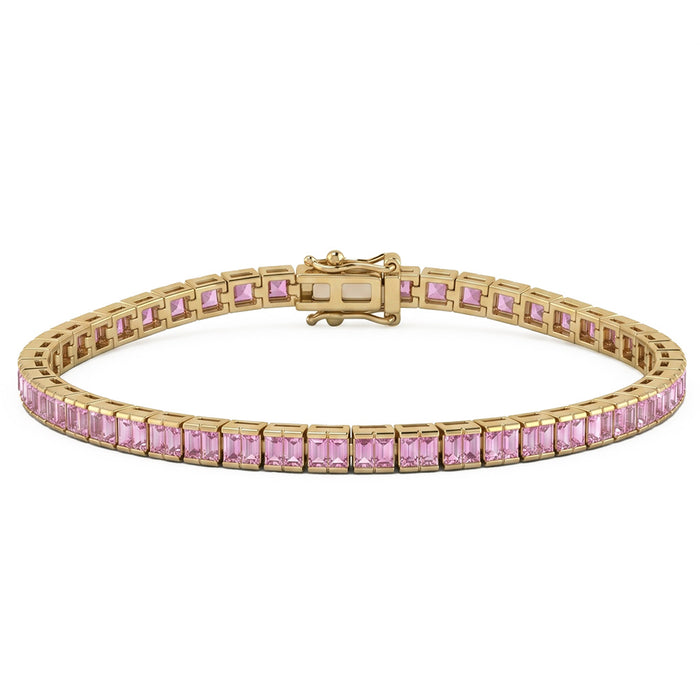 SPECIAL! 4.20ct G SI 14kt Yellow Gold Half Bezel Pink Sapphire Gemstone Tennis Bracelet 7" Long