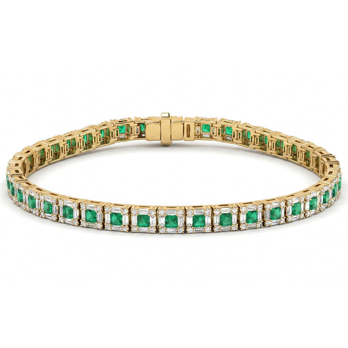 SPECIAL!3.88ct G SI 14kt Yellow Gold Diamond & Emerald Gemstone Bracelet 7" Long