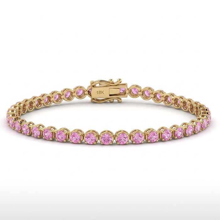 SPECIAL! 5.97ct G SI 14kt Yellow Gold Round Pink Sapphire Gemstone Tennis Bracelet 7"