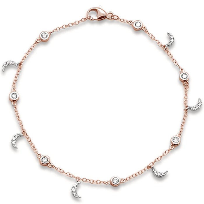 DIAMOND CLOSEOUT! .34ct 14k Rose Gold Diamond Dangling Crescent Moon Charm Bracelet 6.5"