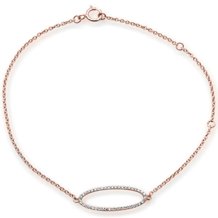 DIAMOND CLOSEOUT! .10ct 14kt Rose Gold Diamond Trendy Oval Shape Bracelet 7" Long Adj