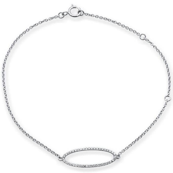 DIAMOND CLOSEOUT! .09ct 14kt White Gold Diamond Trendy Oval Shape Bracelet 7" Long Adj