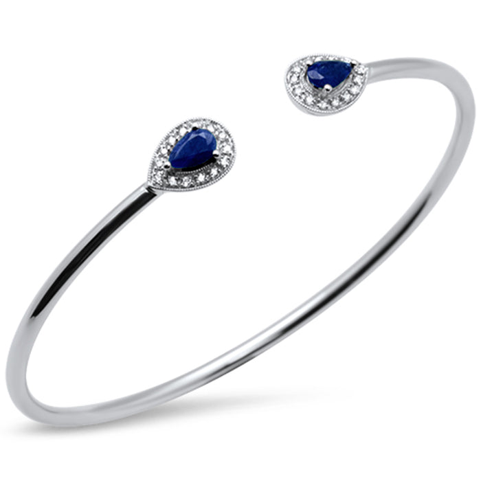 SPECIAL! 1.54ct 14K White Gold Blue Sapphire & Diamond Open Bangle 7.25"