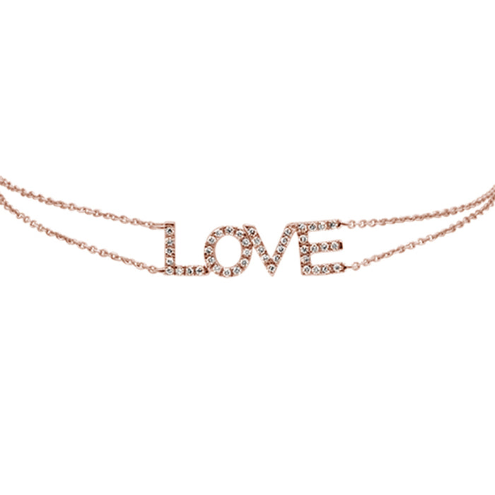 DIAMOND CLOSEOUT! .19ct 14KT Rose Gold Love Script Heart Diamond Bracelet 7"