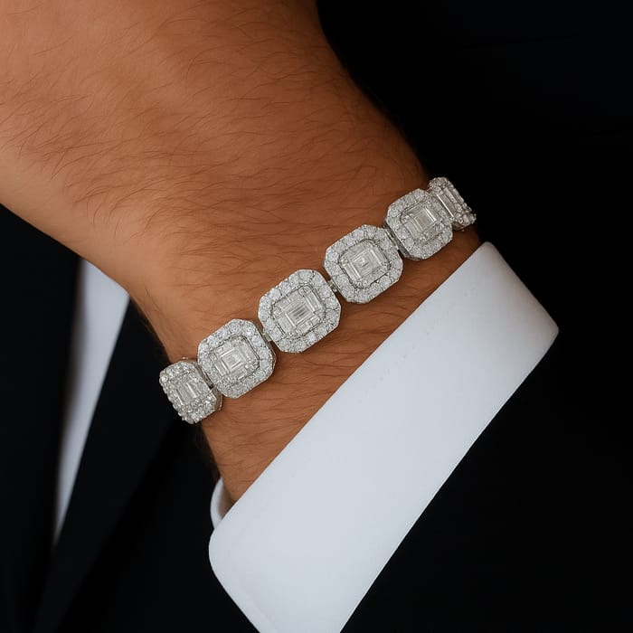DIAMOND CLOSEOUT! 12mm 15.50ct G SI 14K White Gold Round & Baguette Diamond Bracelet 8.5"