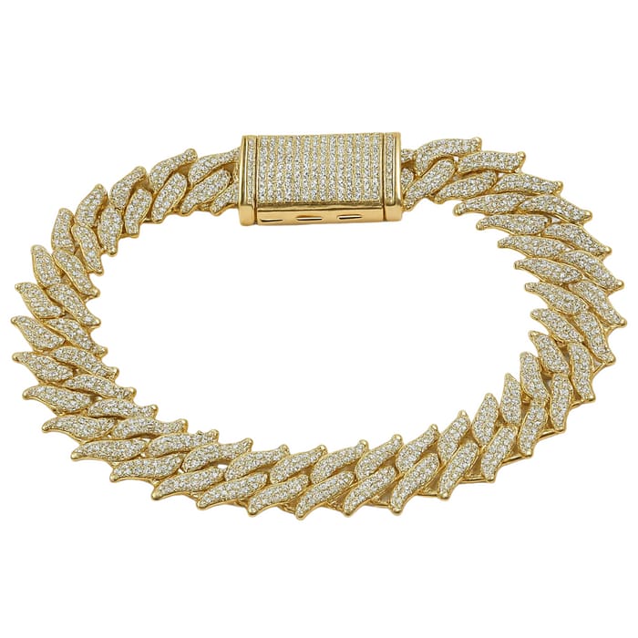 DIAMOND CLOSEOUT! 18MM 12.82ct G SI 14KT Yellow Gold Round Diamond Spiked Cuban Bracelet 8.5"