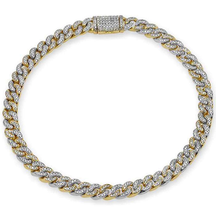 SPECIAL! 4MM .72ct G SI 14K Two Tone Gold Diamond Round Cuban Bracelet 7"