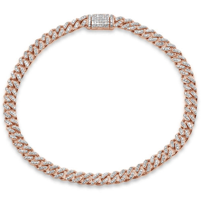 SPECIAL! 4MM .73ct G SI 14K Rose Gold Round Diamond Cuban Bracelet 7"