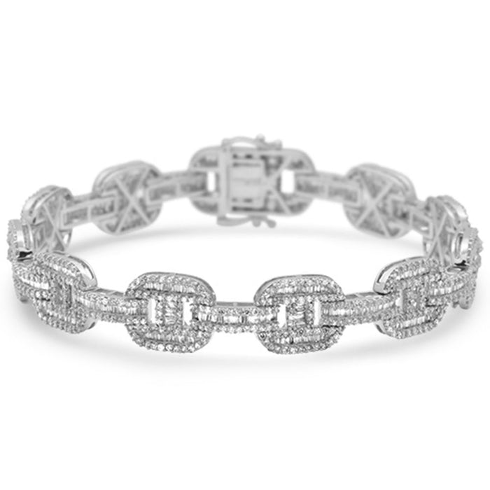 DIAMOND CLOSEOUT! 10mm 6.40ct G SI 14K White Gold Diamond Round & Baguette Men's Bracelet 8"