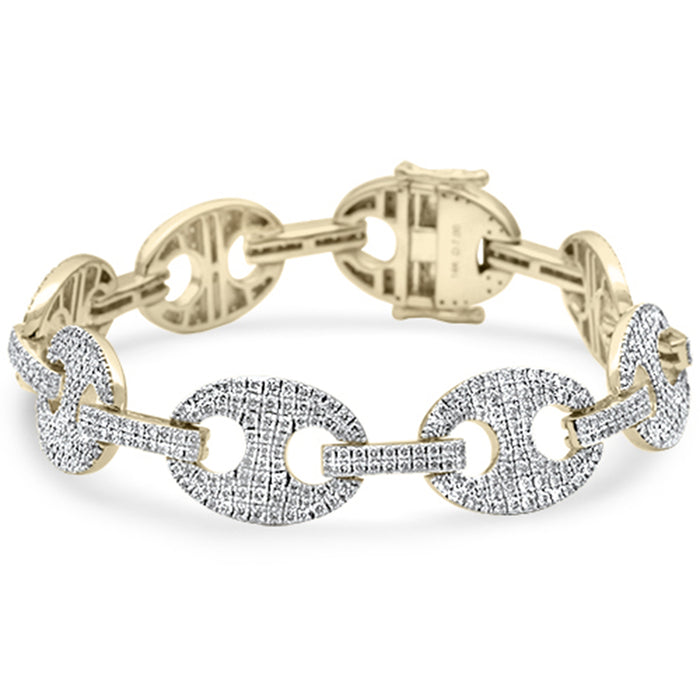 DIAMOND CLOSEOUT! 7.00ct G SI 14K Yellow Gold Diamond Mariner Link Iced Out Bracelet