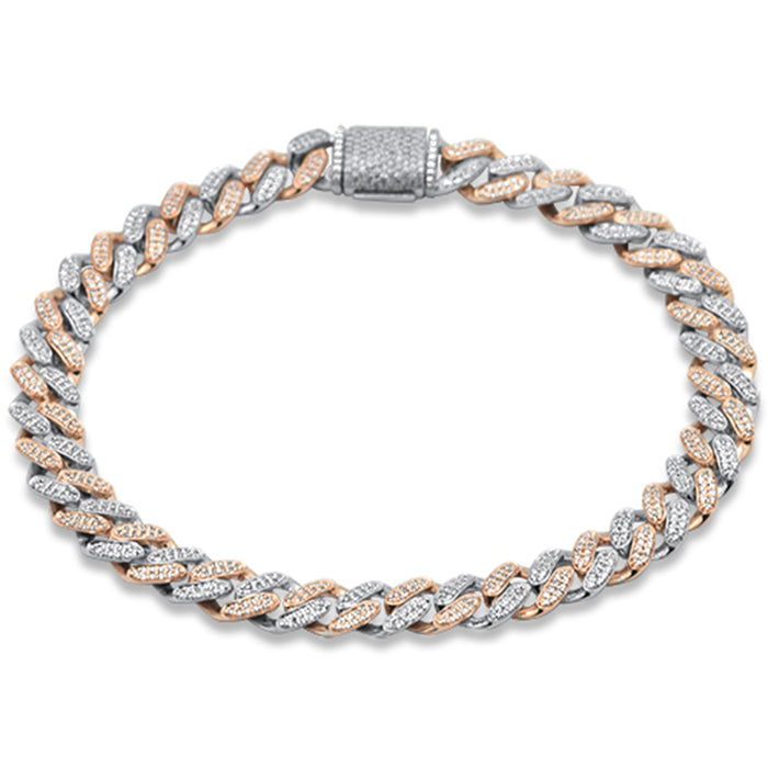 SPECIAL! 7mm 1.42ct G SI 14K Rose & White Gold Round Diamond Cuban Bracelet 8" Long