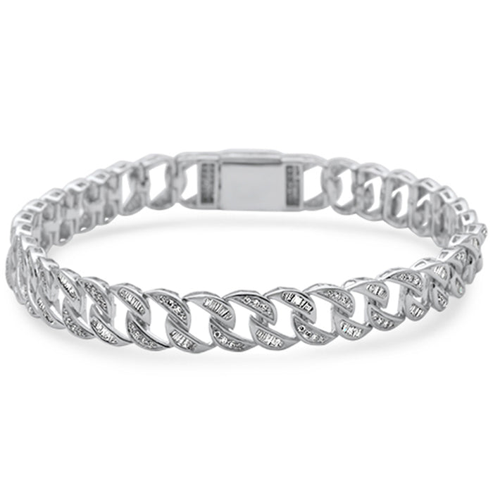DIAMOND CLOSEOUT! 2.85ct G SI Men's 14K White Gold Round & Baguette Diamond Bracelet 8" Long