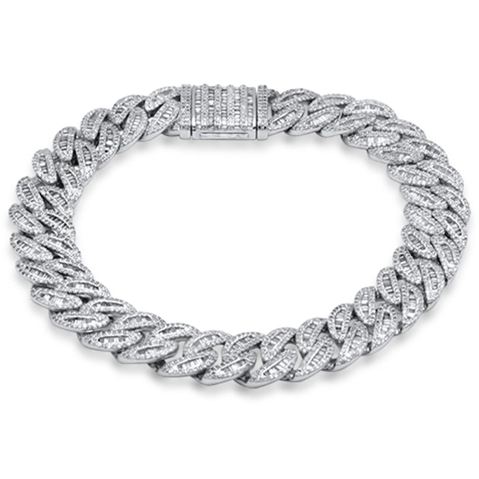 SPECIAL! 11MM 4.59ct G SI 14K White Gold Round & Baguette Diamond Cuban Bracelet 8" Long