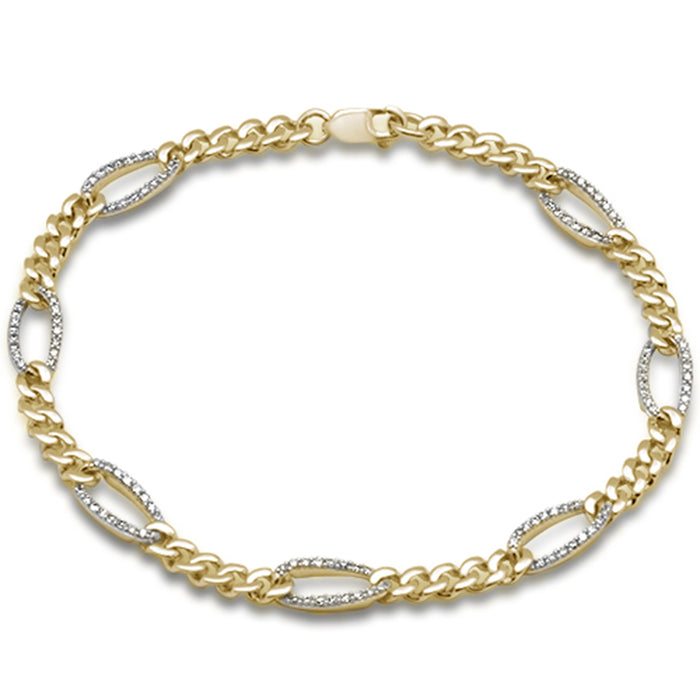 DIAMOND CLOSEOUT! .49ct G SI 14K Yellow Gold Diamond Figaro Bracelet 7" Long