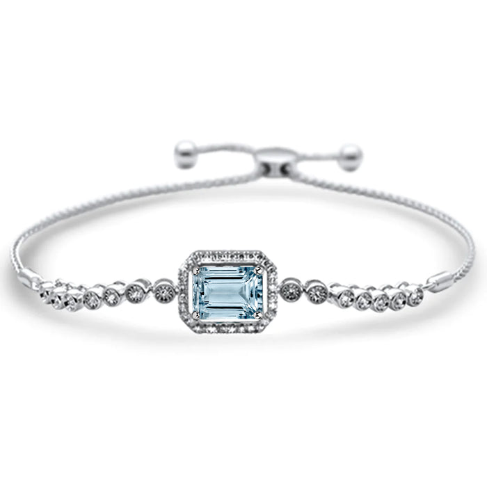 GEMSTONE CLOSEOUT ! 2.45ct G SI 14K White Gold Adjustable Diamond & Natural Aquamarine Bola Bracelet