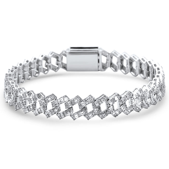 DIAMOND CLOSEOUT! 5.85ct G SI 14K White Gold Round & Baguette Diamond Cuban Bracelet 8"