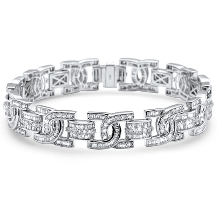 DIAMOND CLOSEOUT! 8.88ct G SI 14K White Gold Round & Baguette Diamond Iced Out Men's Bracelet 8.5" Long