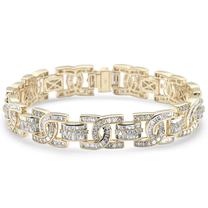 DIAMOND CLOSEOUT! 8.50ct G SI 14K Yellow Gold Round & Baguette Diamond Iced Out Men's Bracelet 8.5" Long