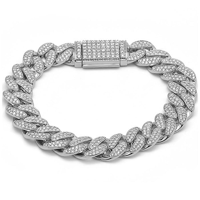 DIAMOND CLOSEOUT! 13MM 6.9ct G SI 14K White Gold Diamond Round Cuban Link Bracelet 8" Long