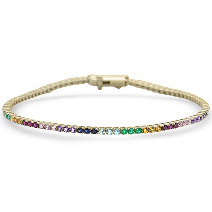 SPECIAL! 2.17ct G SI 14K Yellow Gold Natural Multi Color Gemstone Tennis Bracelet 7" Long