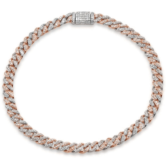 SPECIAL! 5MM .63ct G SI 14K Two Tone Gold Round Diamond Cuban Bracelet Size 7" Long