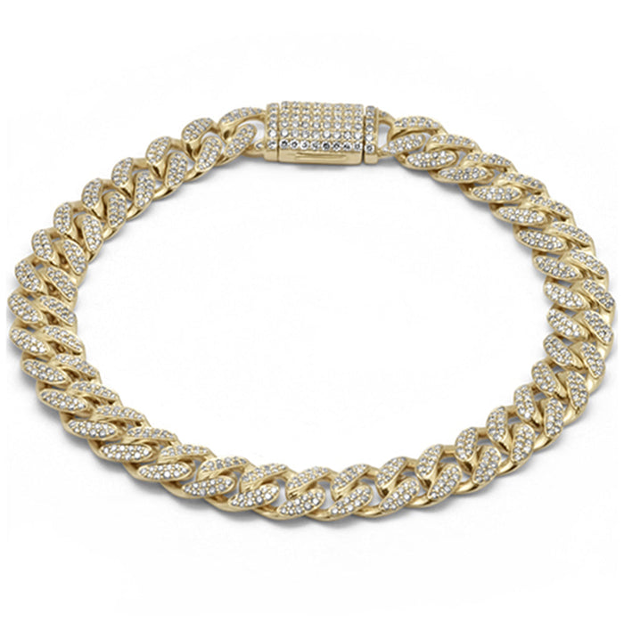 SPECIAL! 9MM 3.25ct G SI 14K Yellow Gold Diamond Micro Pave Iced Out Round Cuban Link Bracelet 8"
