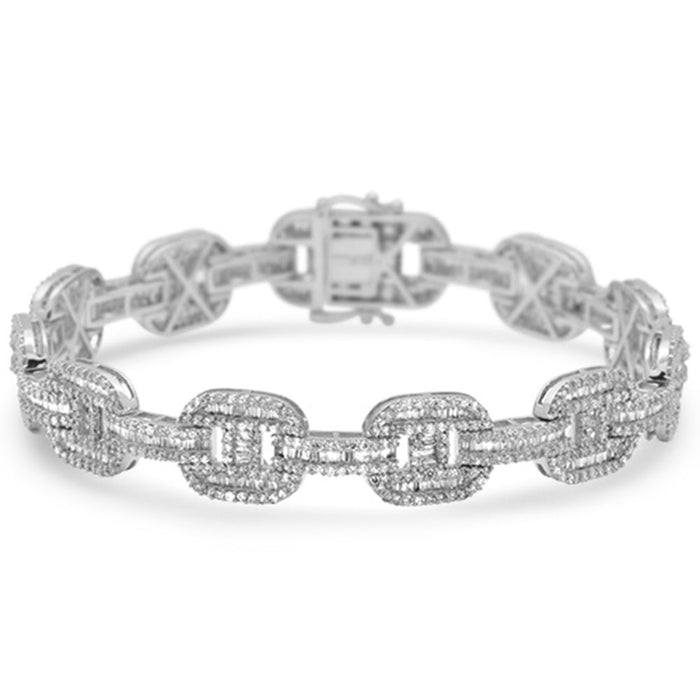 DIAMOND CLOSEOUT! 10mm 6.40ct G SI 14K White Gold Diamond Round & Baguette Men's Bracelet 8"