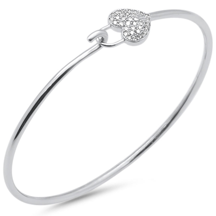 DIAMOND CLOSEOUT! .19ct G SI 14K White Gold Diamond Heart Lock Wrap around Hook Bangle Bracelet 7" Long