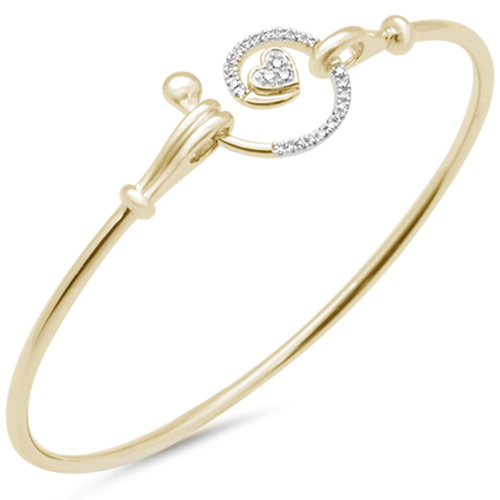 DIAMOND CLOSEOUT! .13ct G SI 14K Yellow Gold Diamond Heart Spiral Hook Wrap Around Bangle Bracelet 7" Long