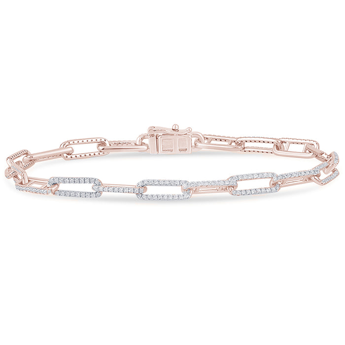 DIAMOND CLOSEOUT! .82ct G SI 14K Rose Gold Diamond Paperclip Bracelet