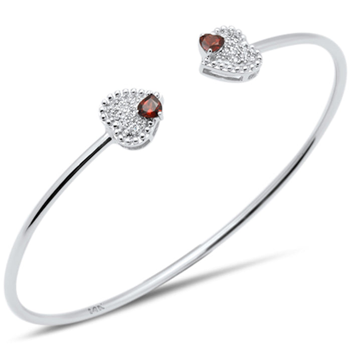 DIAMOND CLOSEOUT! .68ct G SI 14K White Gold Garnet & Diamond Heart Shaped Open Bangle Bracelet