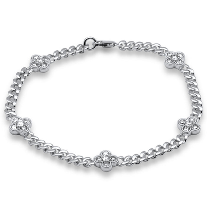 SPECIAL! .98ct G SI 14K White Gold Diamond Flower Style Cuban Bracelet 7.25" Long